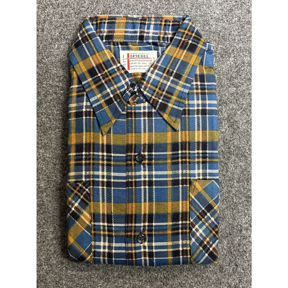 NEW Spiegel Men’s XL Flannel Plaid Button Front Pockets Blue Yellow